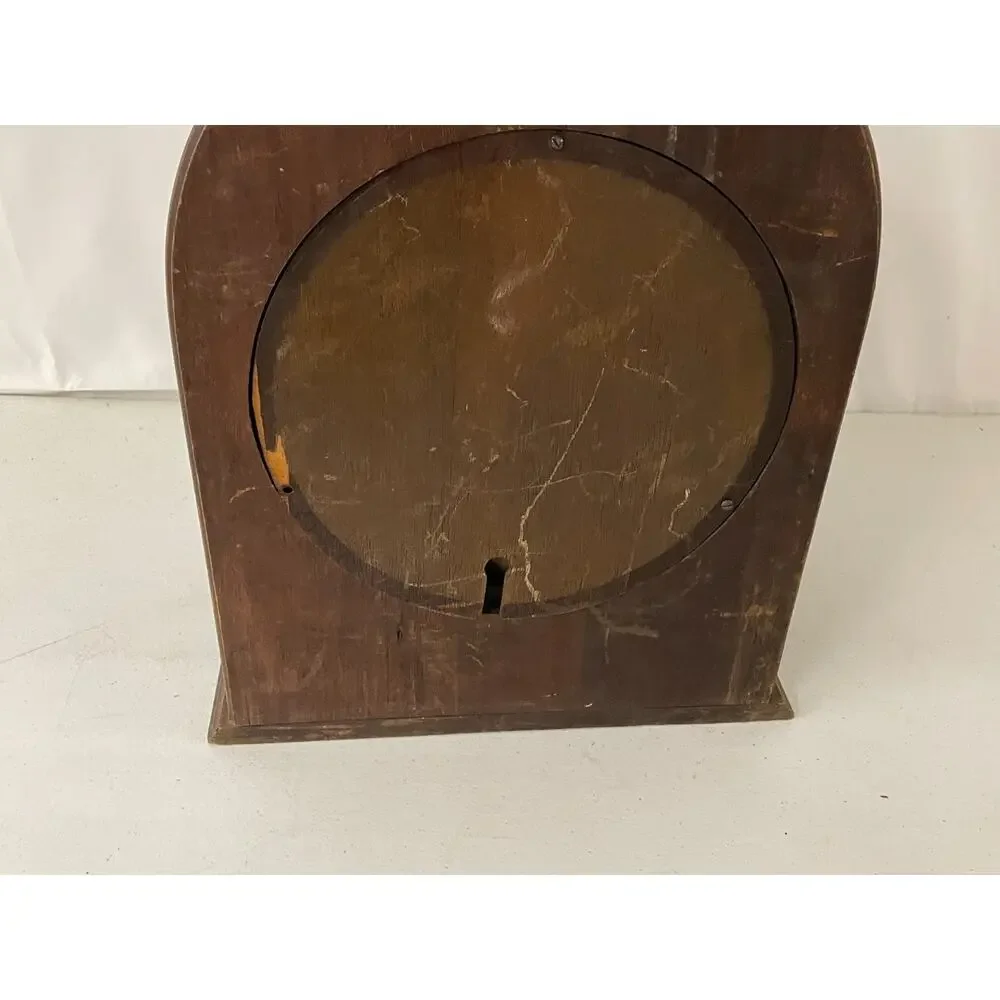 Vintage Wooden Cathedral Clock Case Cabinet Shrine Arched Door Angel Figurine